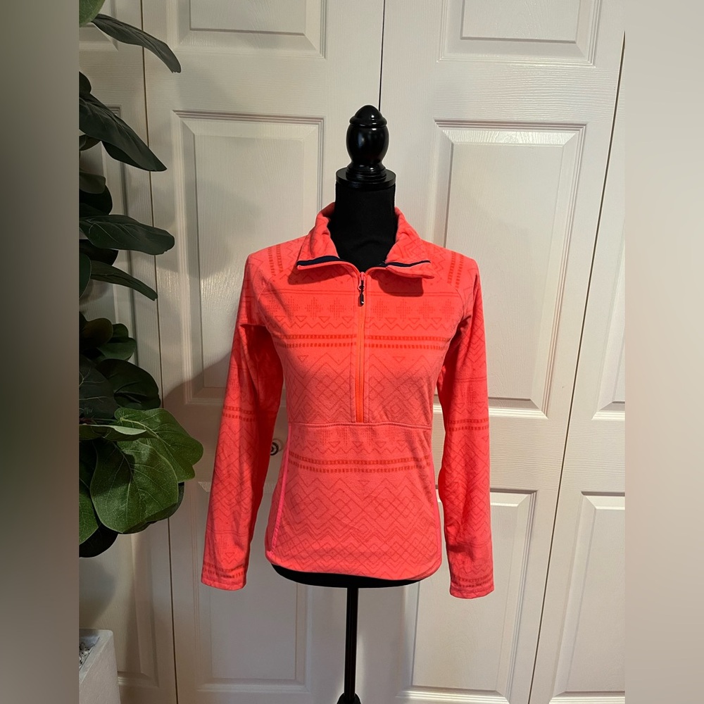 Roxy Vibrant Coral Fleece Pullover base layer with matching neck warmer